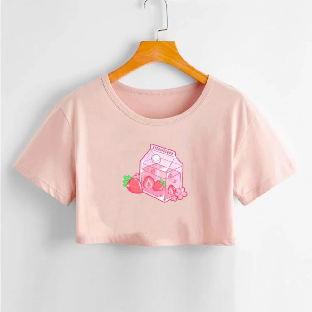 Strawberry Milk Graphic Crop Tee - Picture 1 of 3